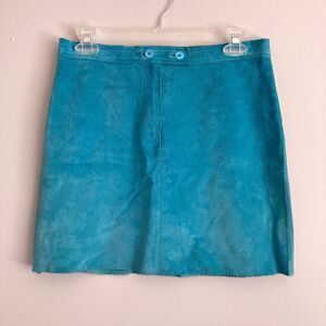 Cynthia Steffe Suede Leather Straight Skirt Size 7 Straight Pencil Teal Y2K